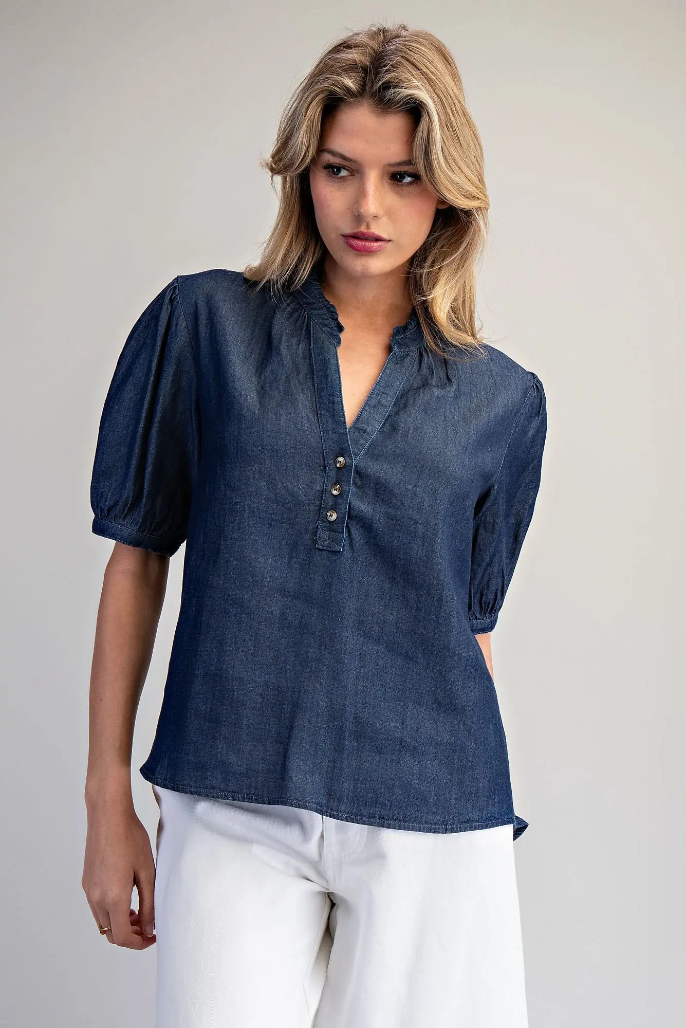 Ruffled Split V-Neck Blouse