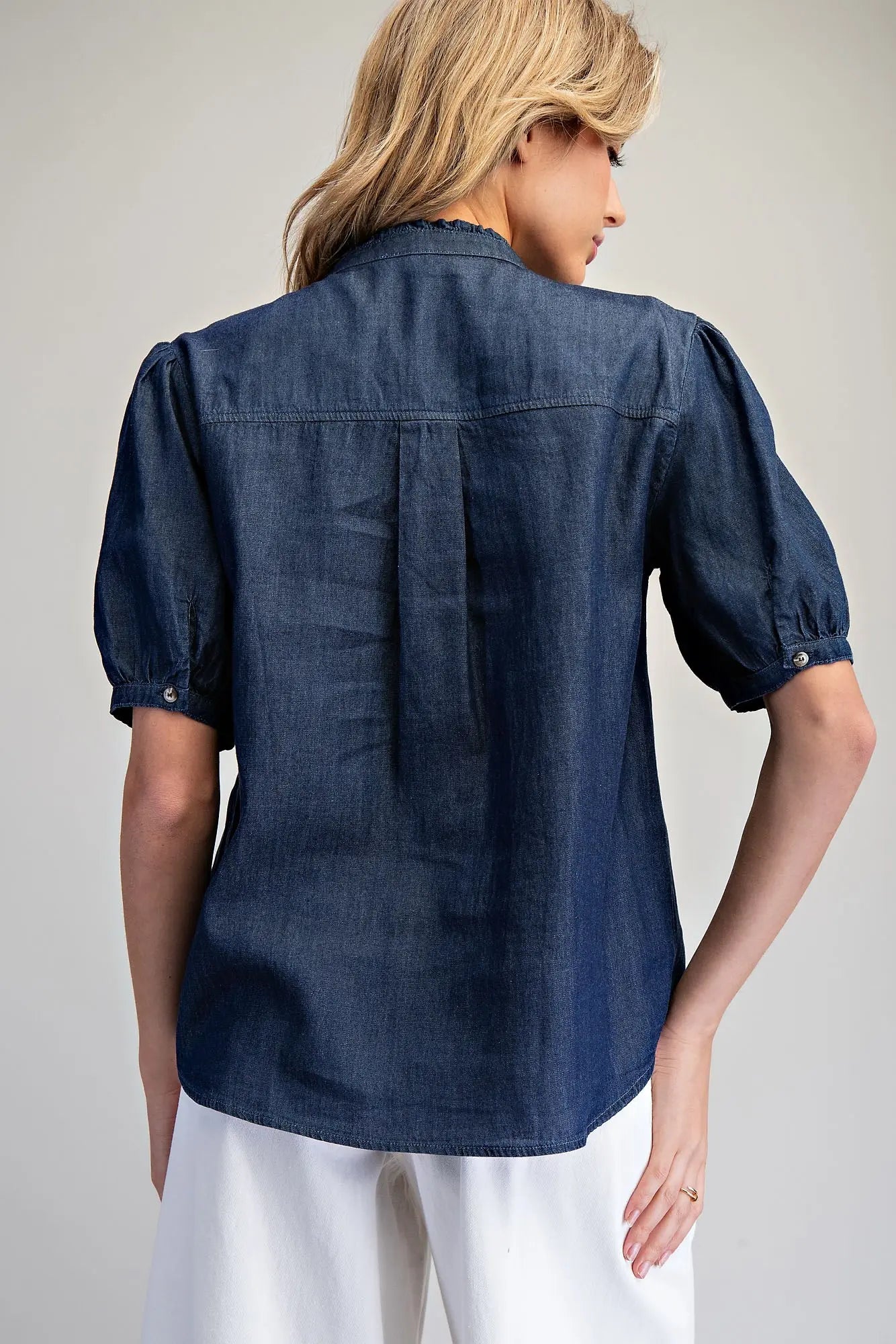 Ruffled Split V-Neck Blouse