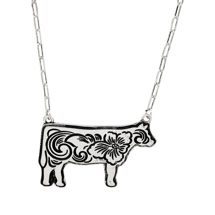 Floral Stamped Cow Necklace
