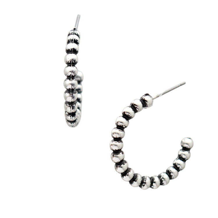 Silver Bead Hoop Post Earring