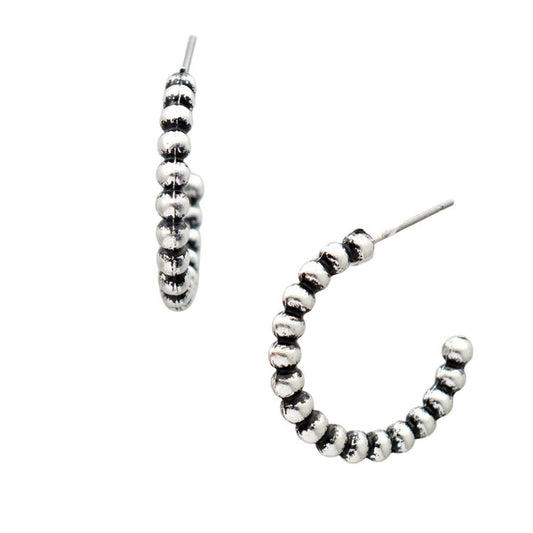 Silver Bead Hoop Post Earring