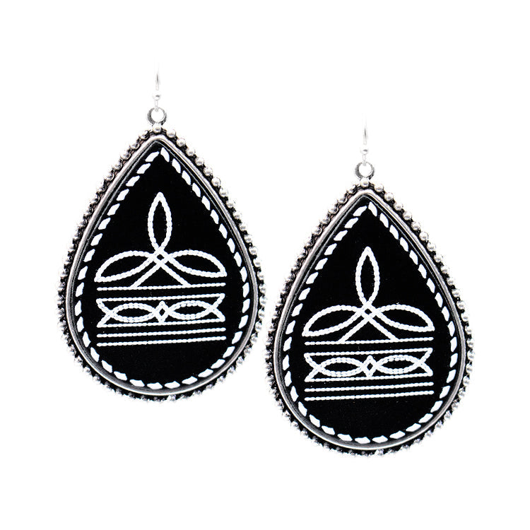 Black Teardrop Booth Stitch Earring