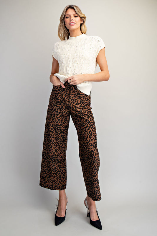 Leopard Printed Straight Leg Pants