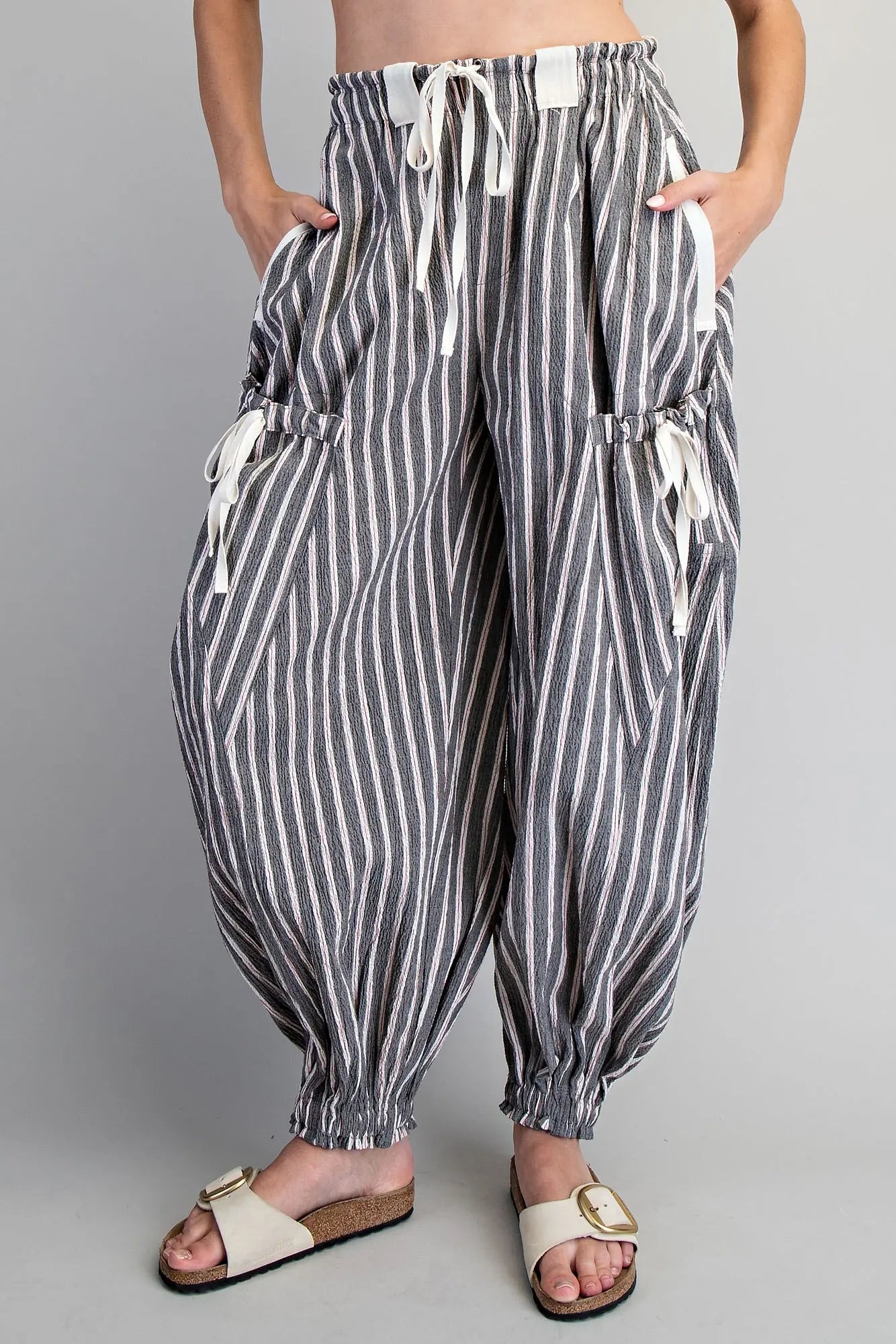 Striped Cargo Pocket Tapered Pants