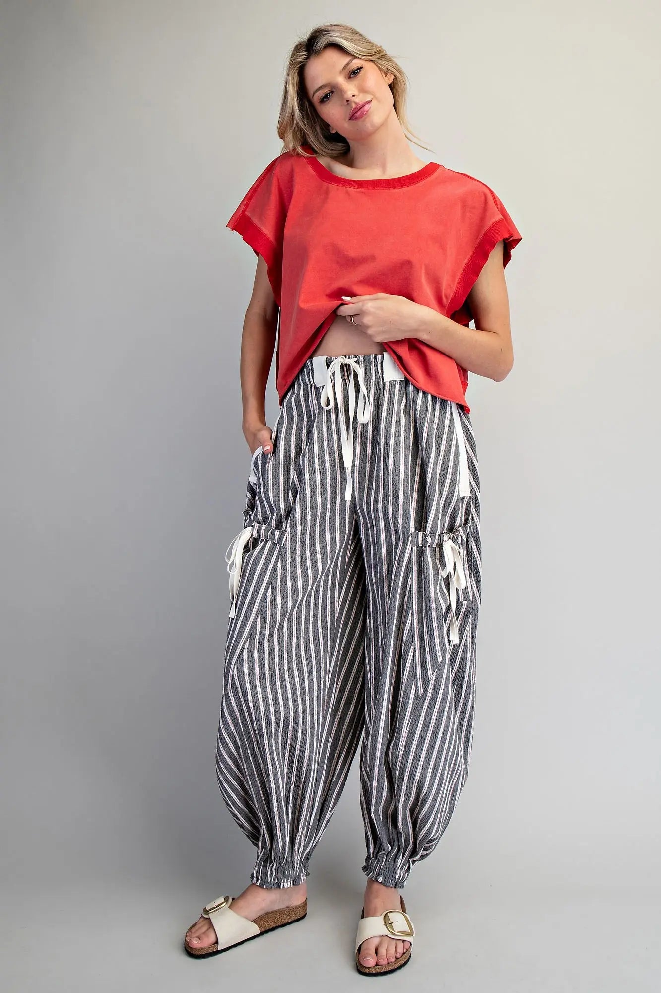 Striped Cargo Pocket Tapered Pants