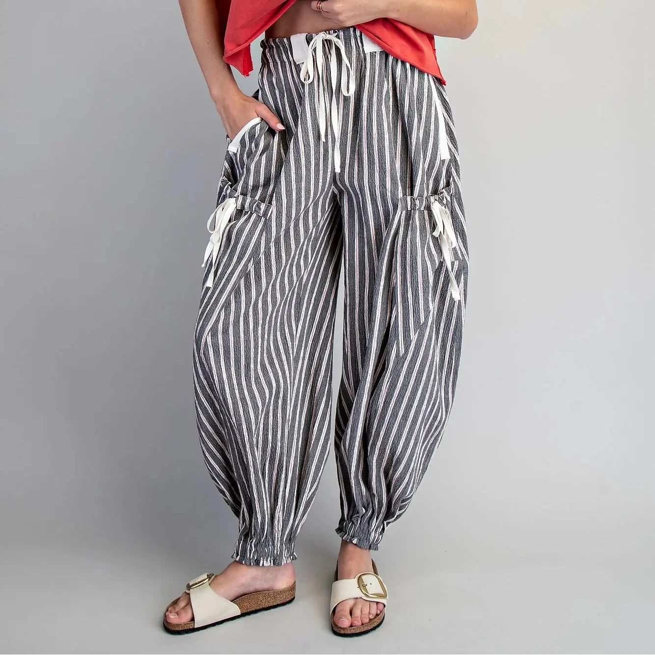 Striped Cargo Pocket Tapered Pants