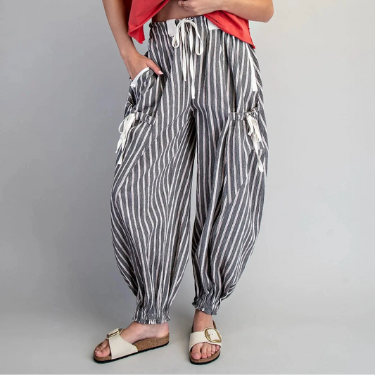 Striped Cargo Pocket Tapered Pants