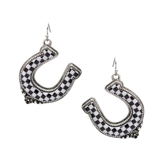 Checkered Horseshoe Dangle Earring