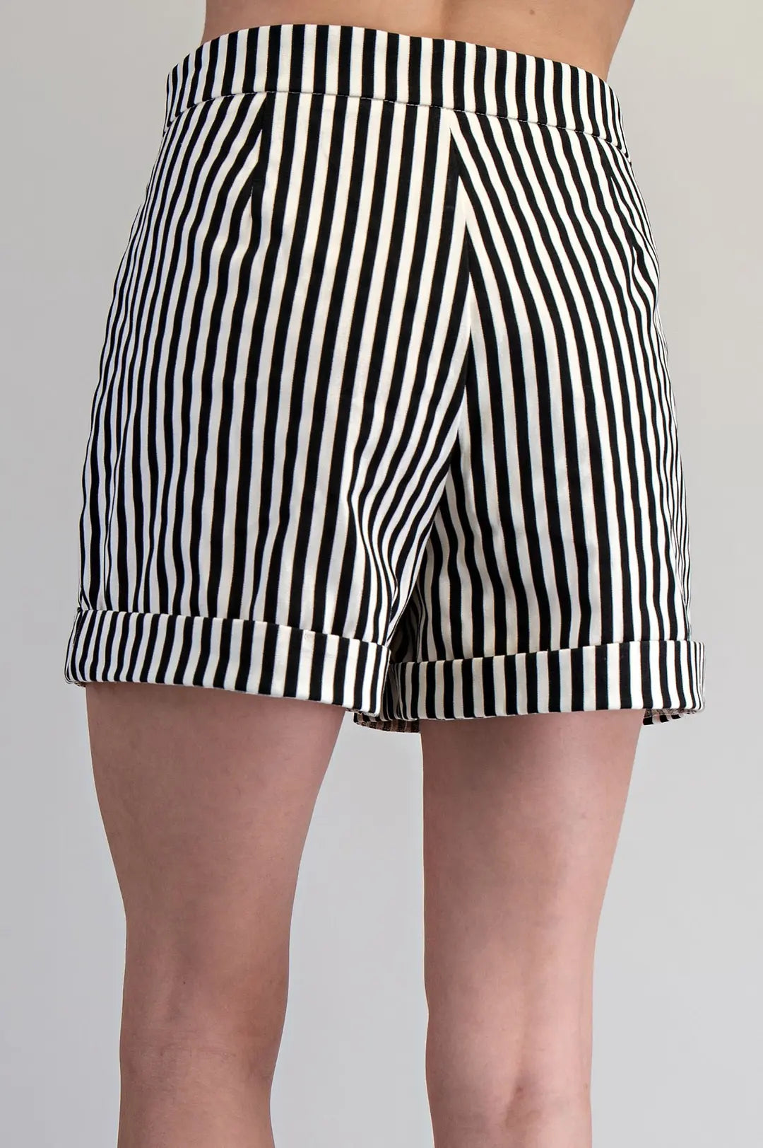 Black Striped Rolled Cuff Shorts