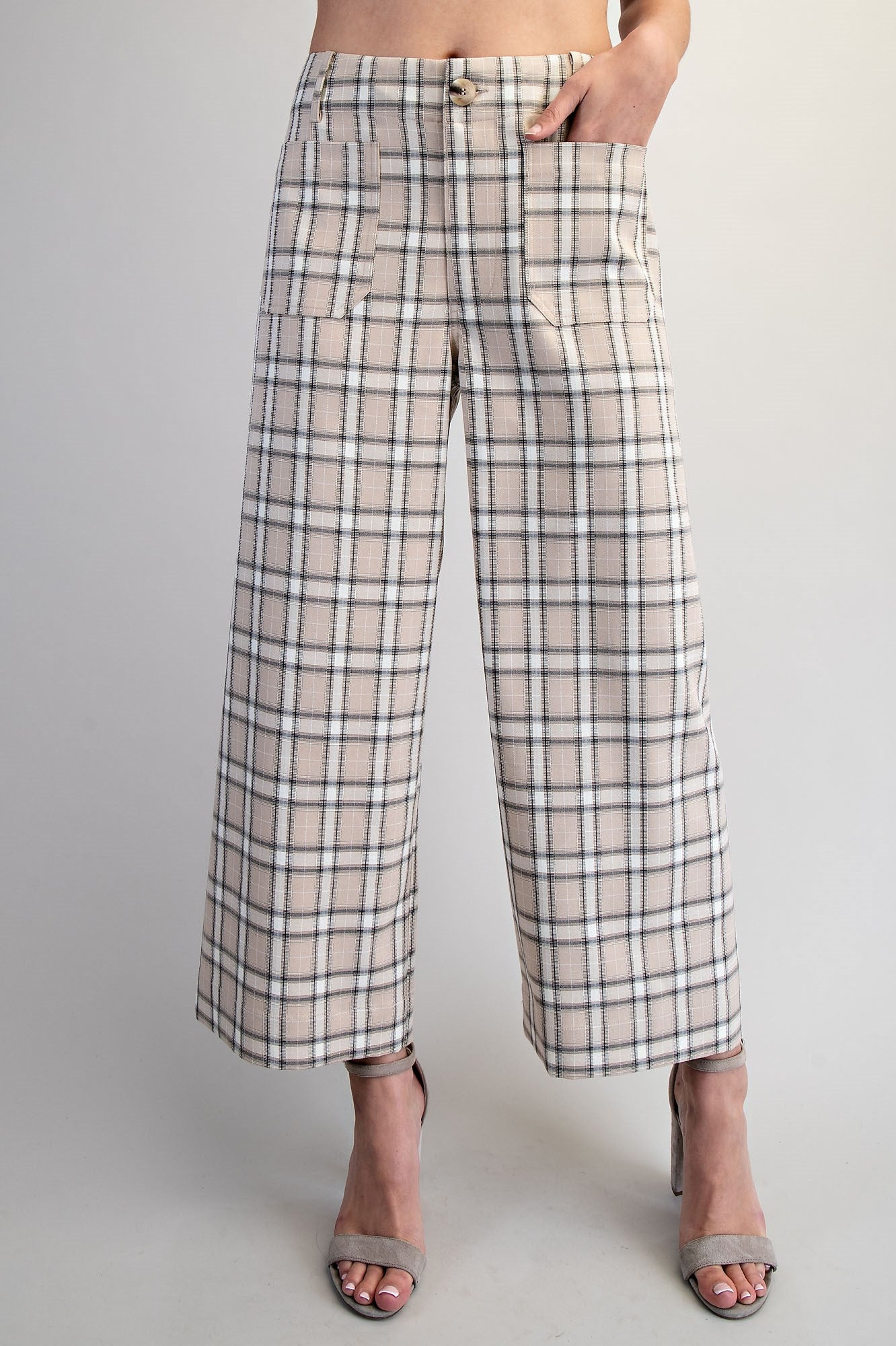 Taupe Plaid Straight Leg Pants