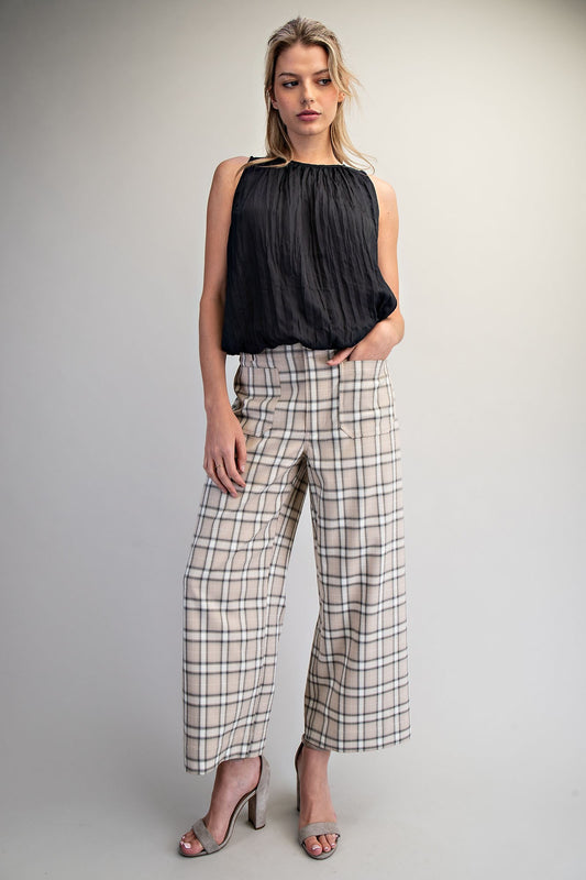 Taupe Plaid Straight Leg Pants