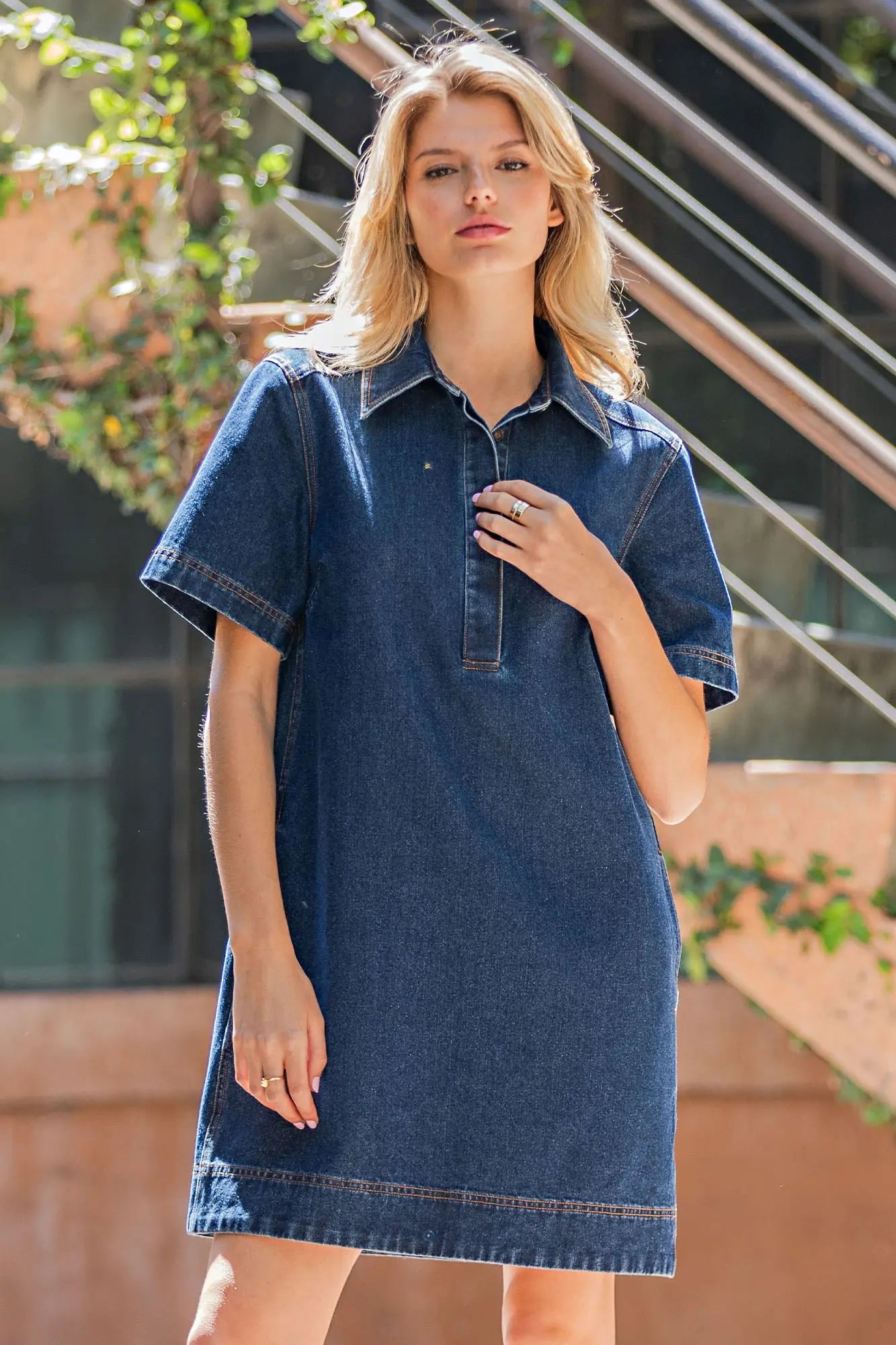 Denim Collared Button Down Mini Dress