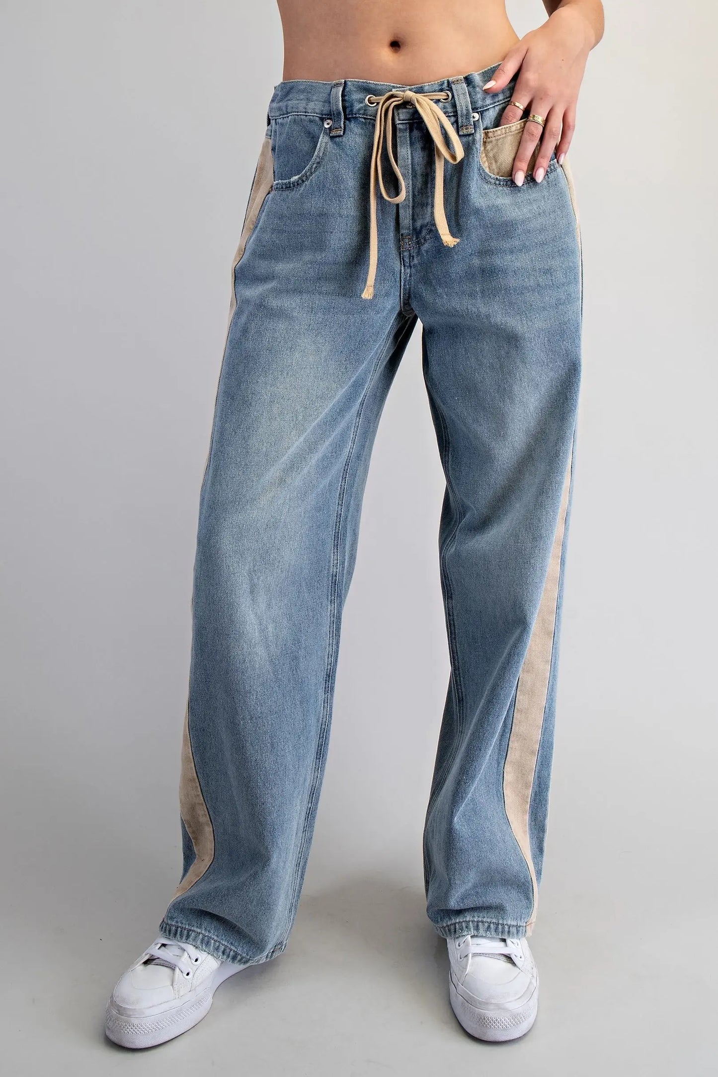 Contrasting Side Stripe Straight Leg Jeans