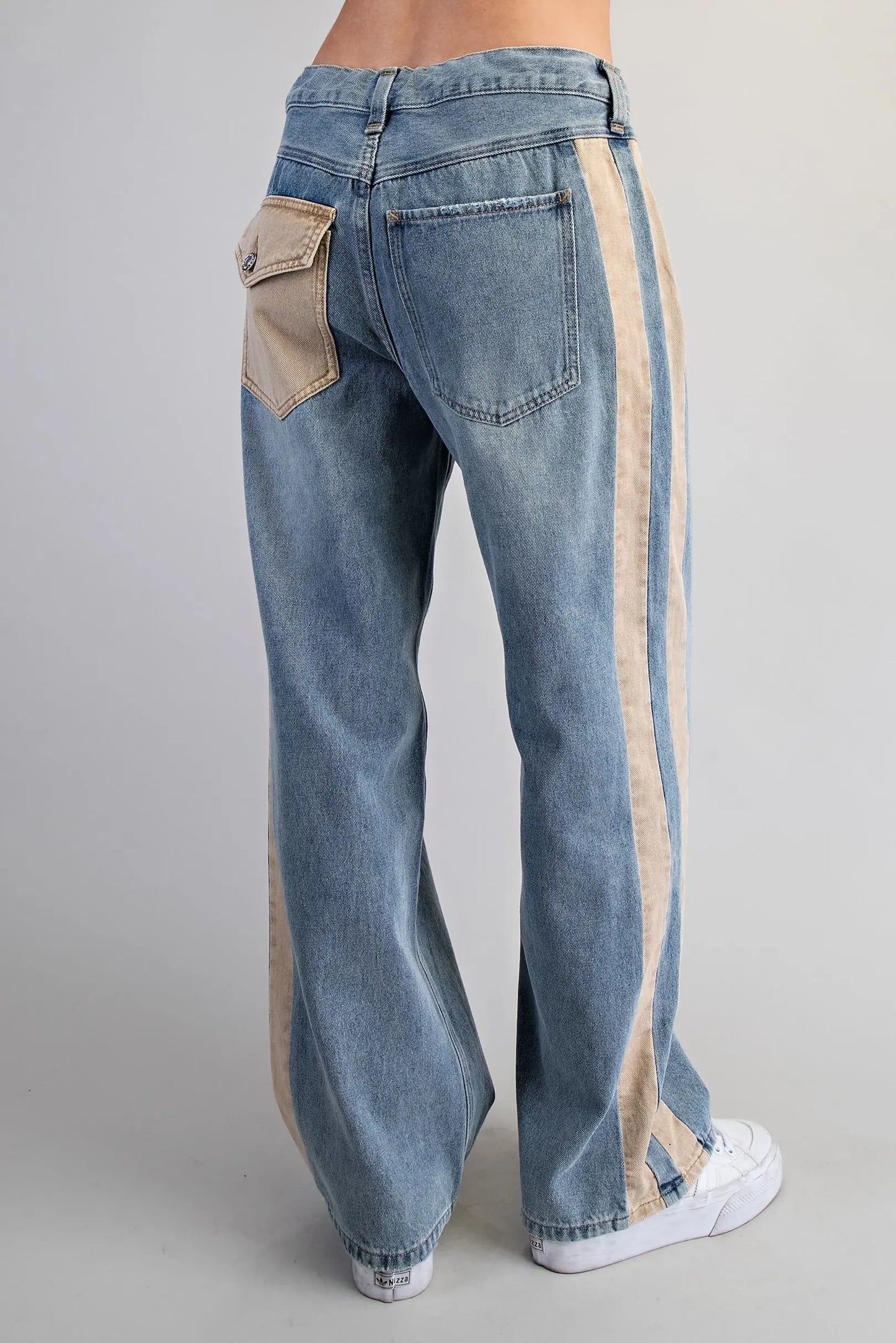 Contrasting Side Stripe Straight Leg Jeans