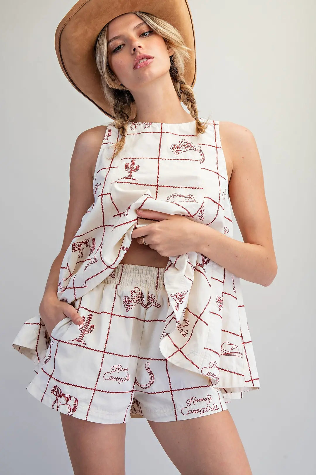 Western Grid Embroidered Pattern Shorts