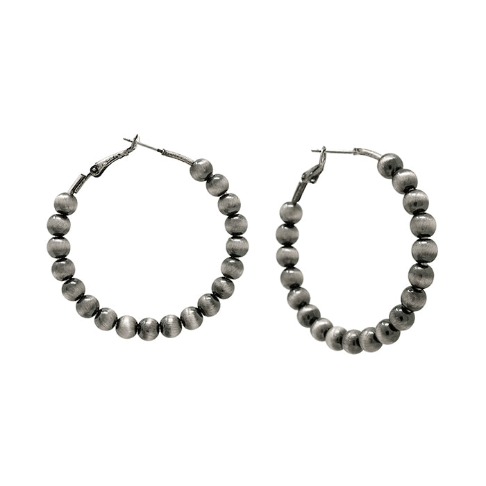 1.25" Pewter Pearl Hoop Earrings