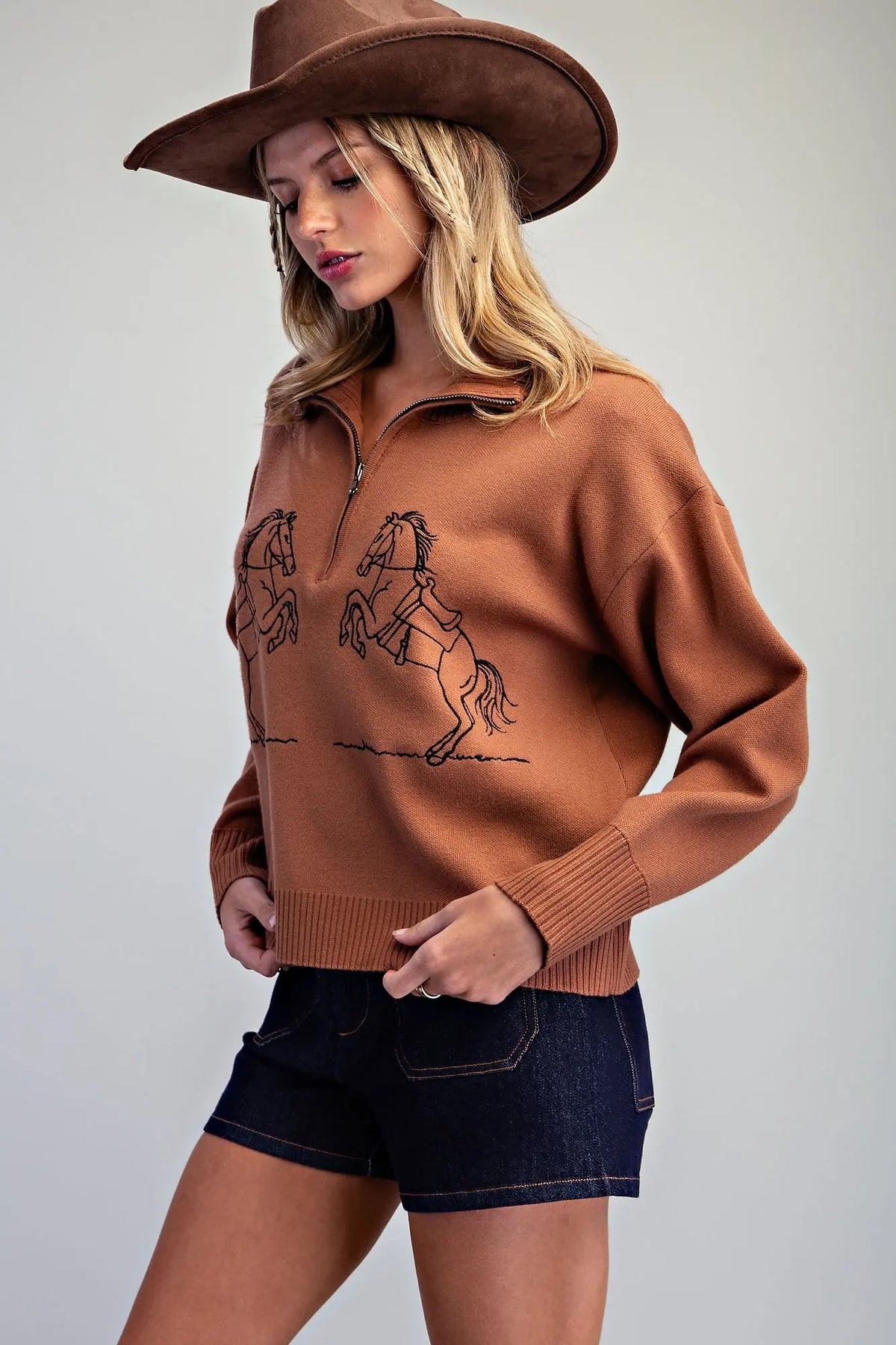 Brown Sugar 2 Horse Embroidered Sweater