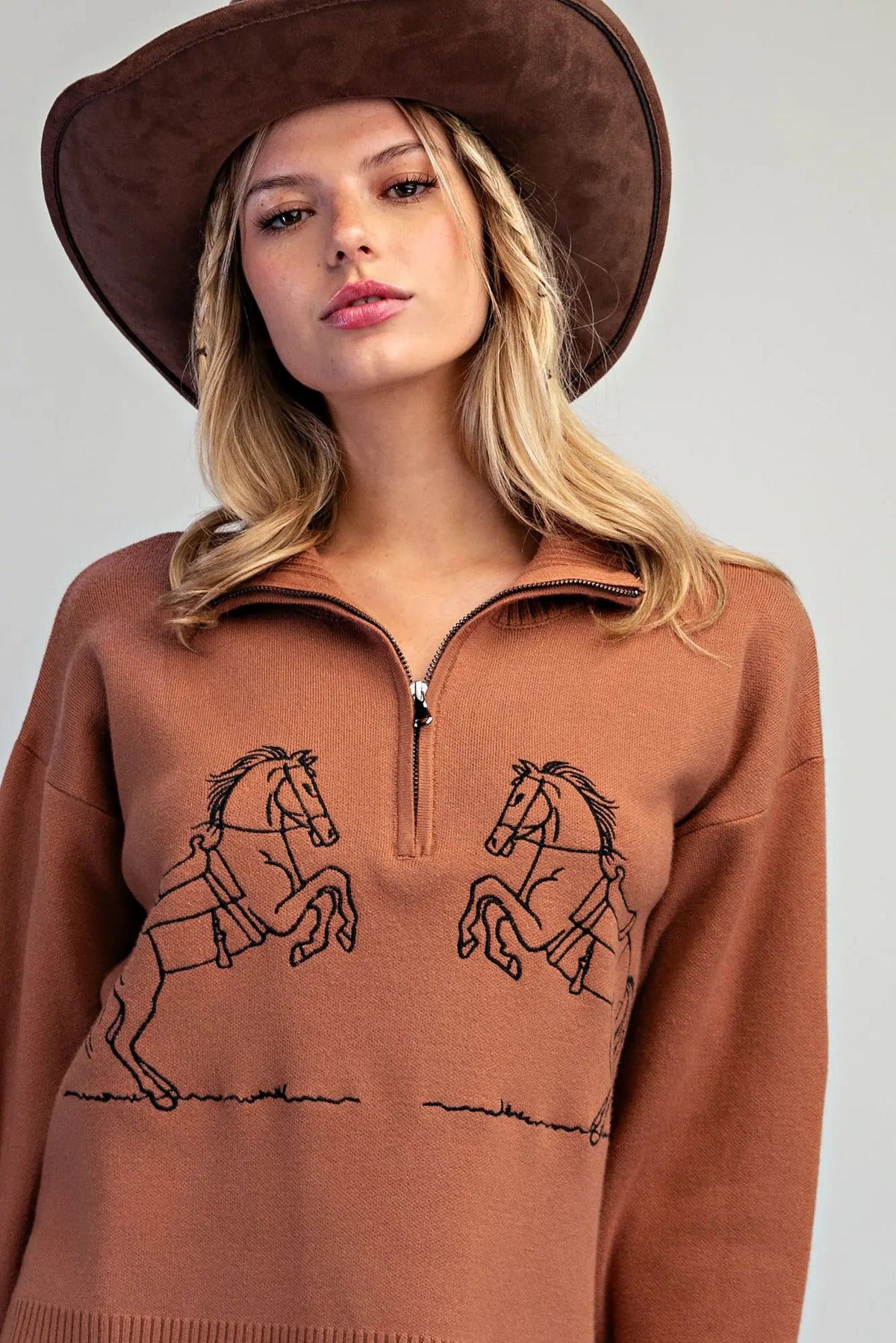 Brown Sugar 2 Horse Embroidered Sweater