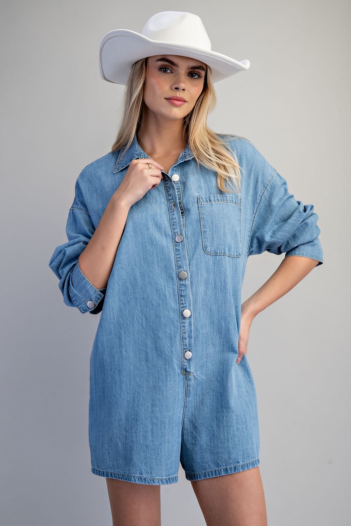 Mineral Washed Denim Romper