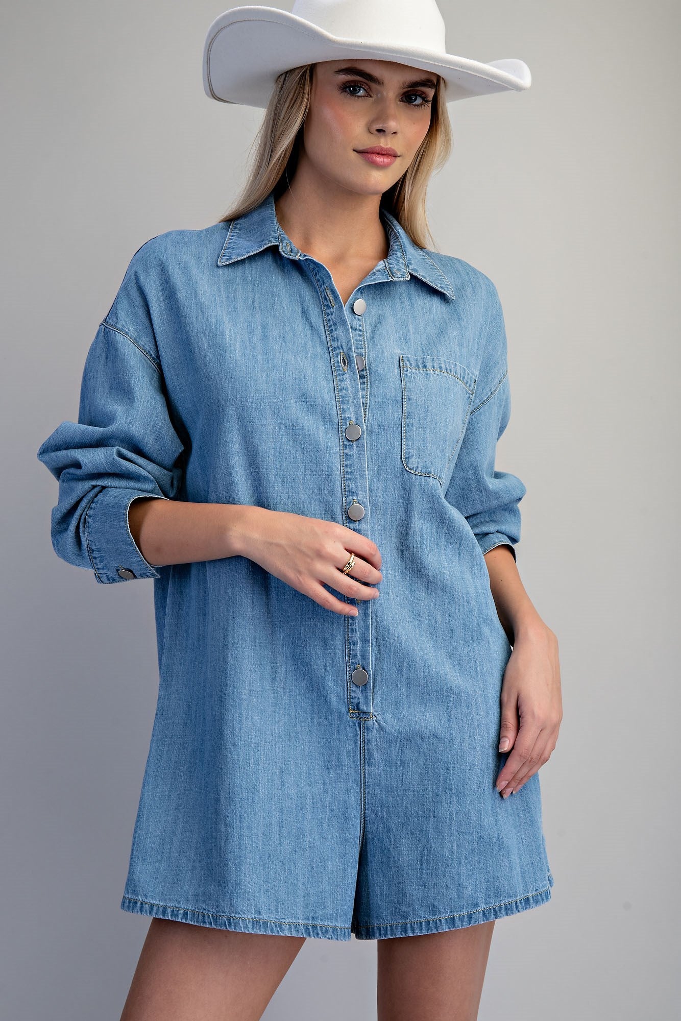 Mineral Washed Denim Romper
