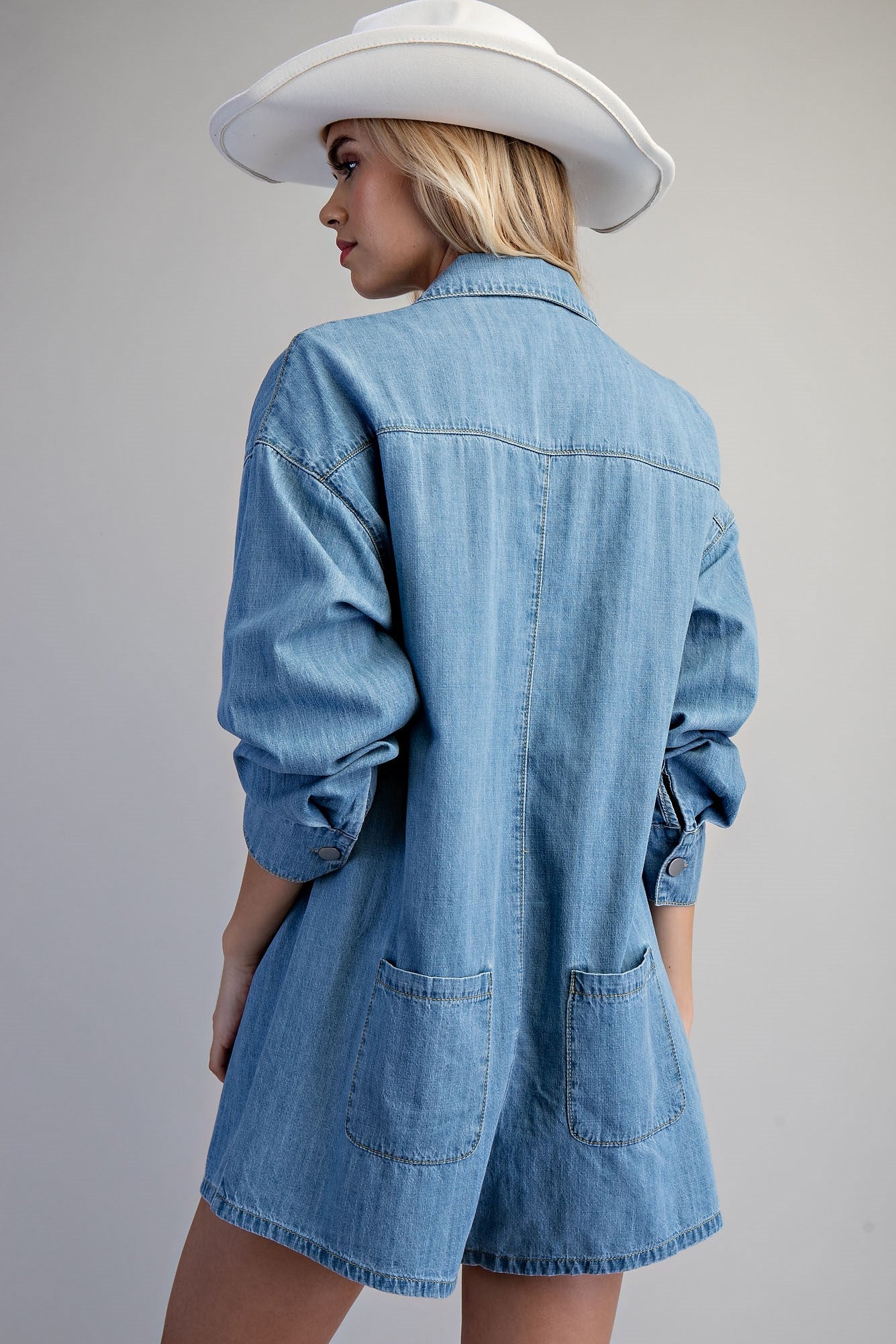 Mineral Washed Denim Romper