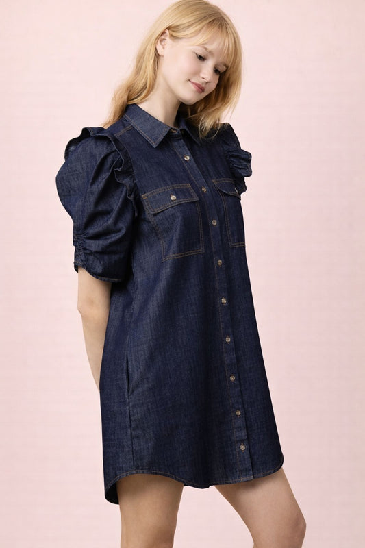 Dark Indigo Button Down Mini Shirt Dress