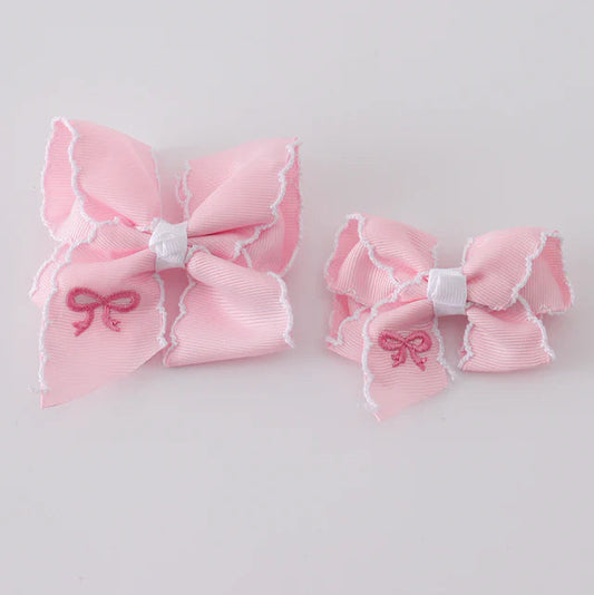 Pink Embroidered Hair Bow- 2 sizes