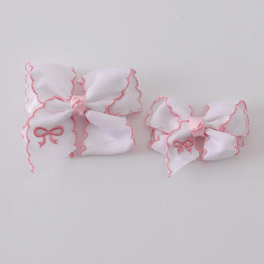 White Embroidered Hair Bow- 2 sizes