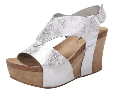 TRUCE Women Silver Wedge Sandals
