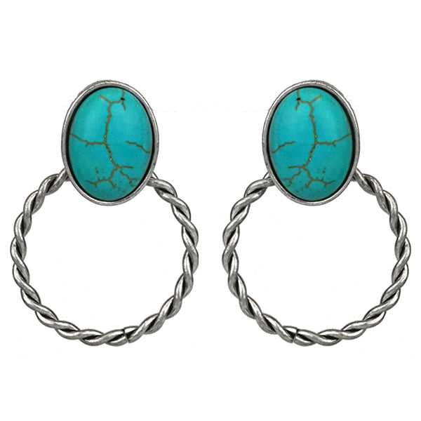 Twisted Hoop & Turquoise Post Earring