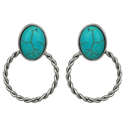 Twisted Hoop & Turquoise Post Earring