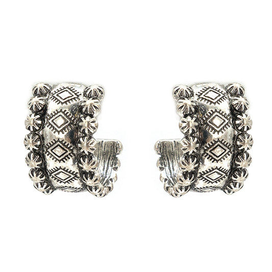 Diamond & Conchos Stamped Hoop Earring