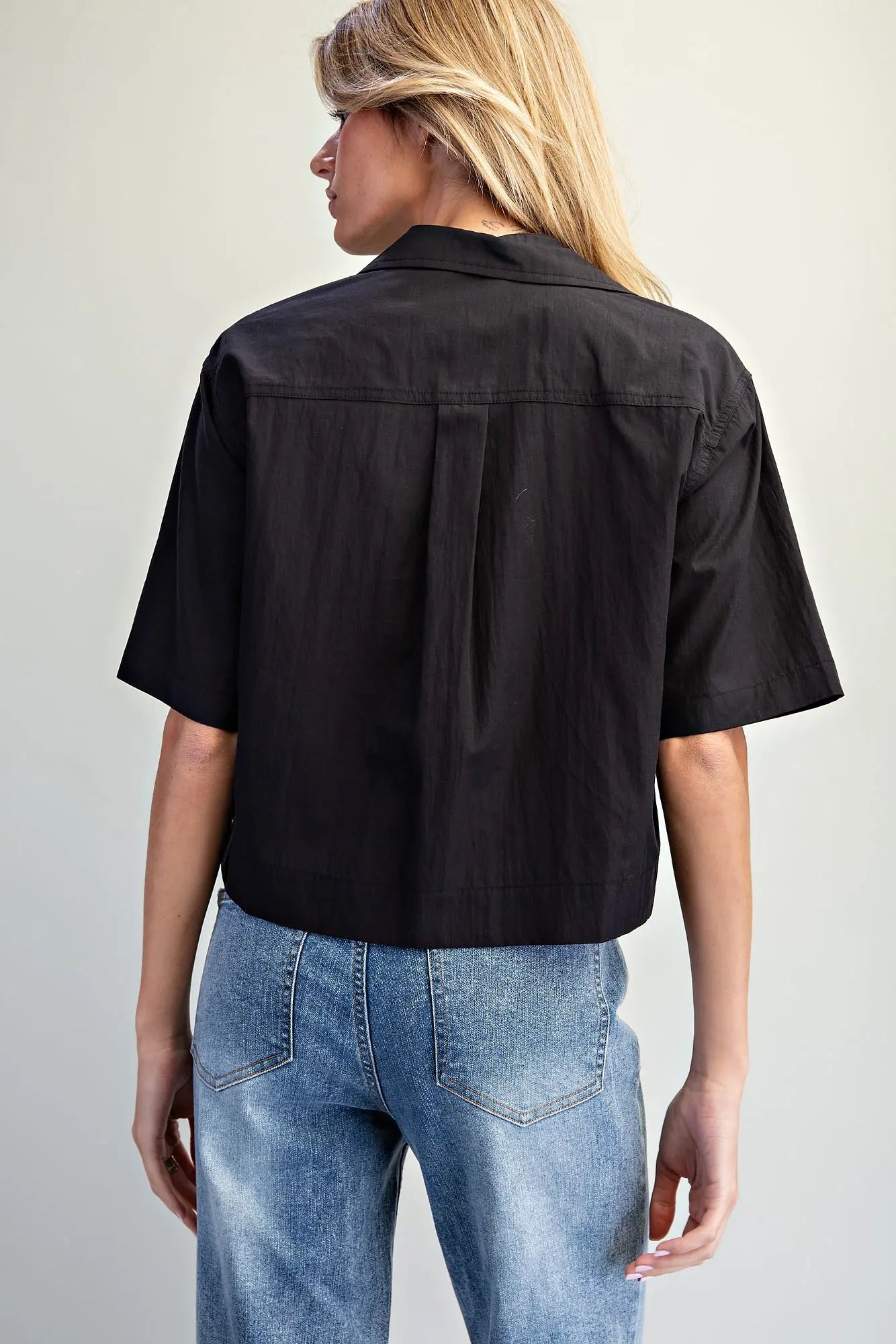 Black Western Embroidered Button Down Crop Top