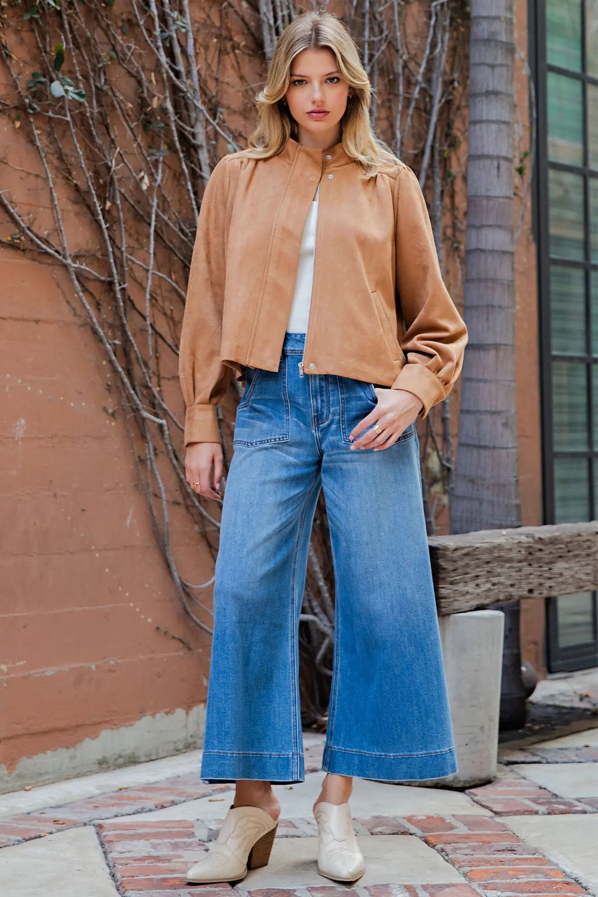Suede Mock Neck Zip Up Jacket