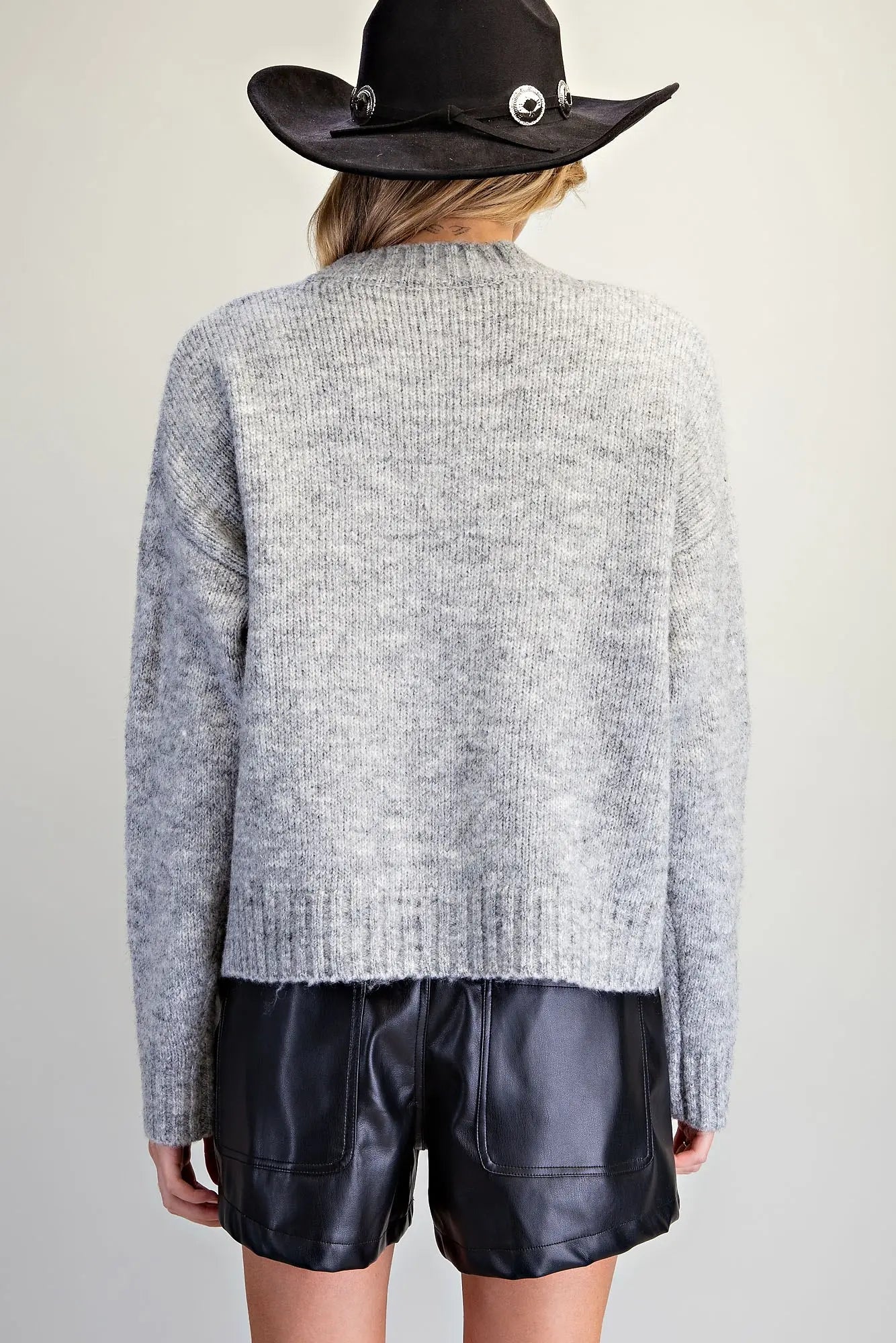 Grey Horseshoe Pattern Knit Cardigan