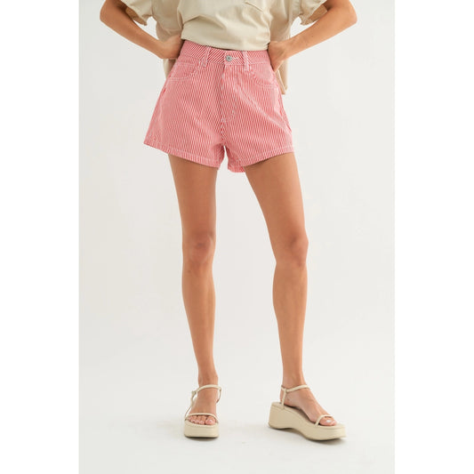 Red & White Striped Denim Shorts