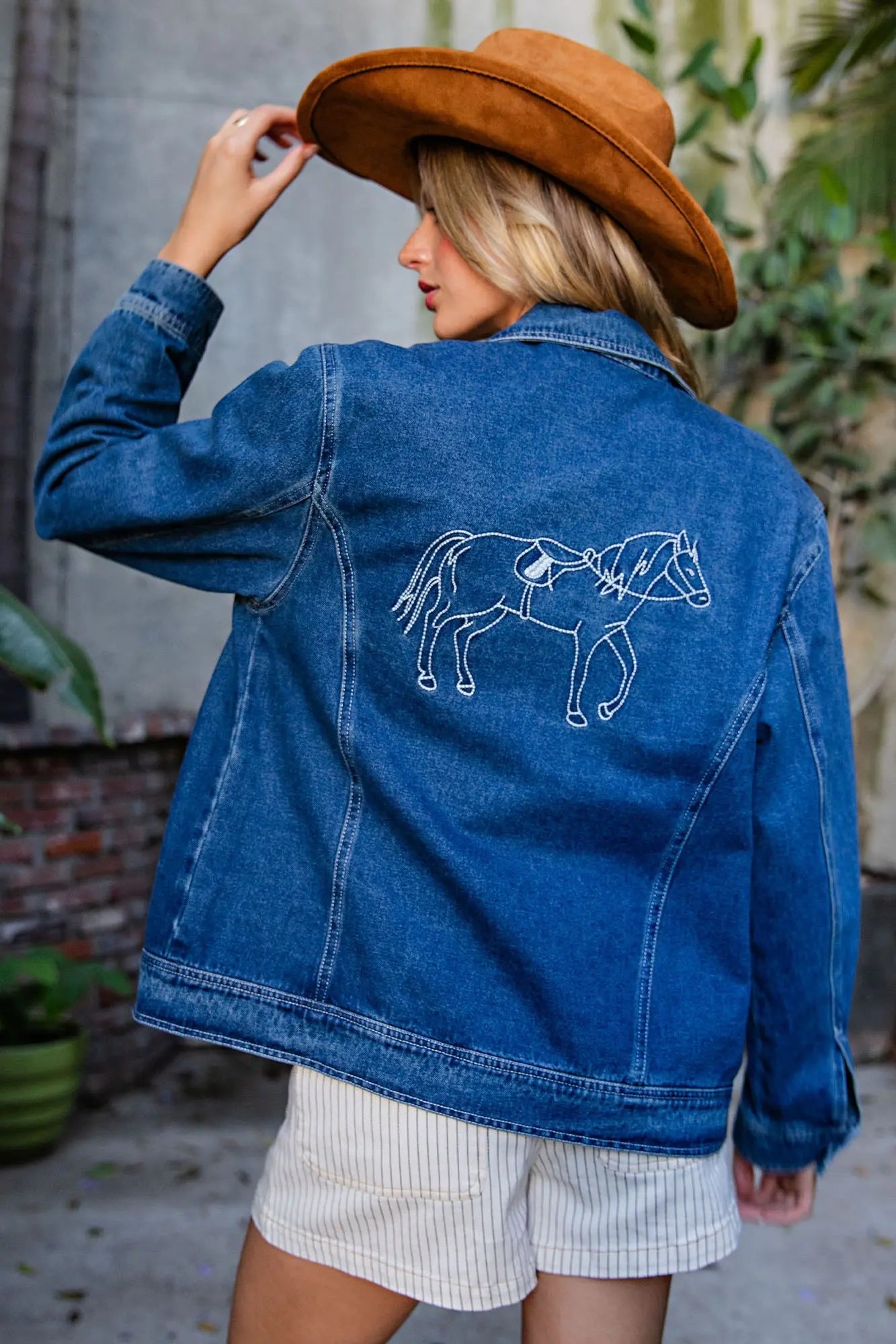 Denim Horseshoe & Horse Embroidered Jacket