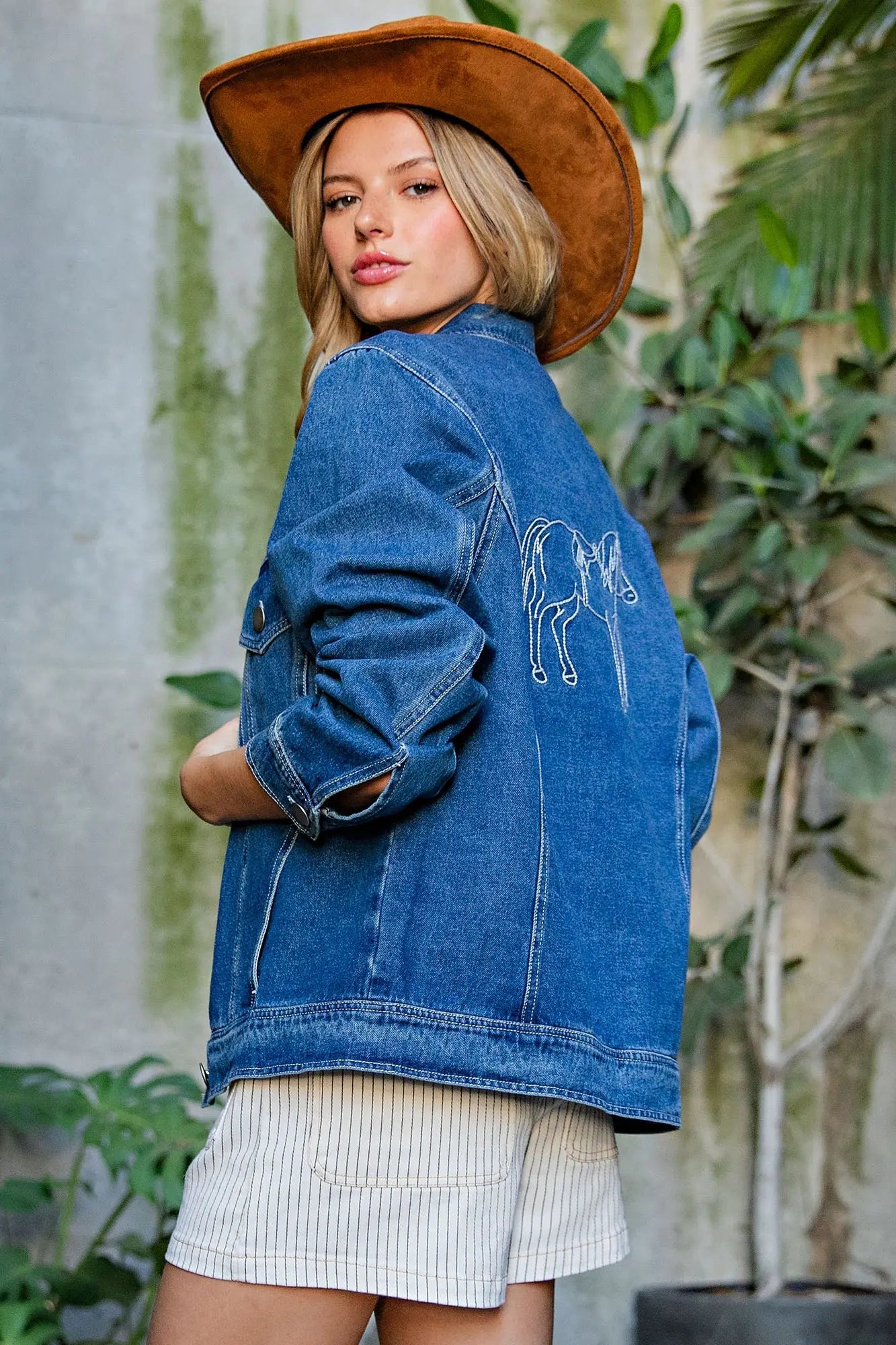 Denim Horseshoe & Horse Embroidered Jacket