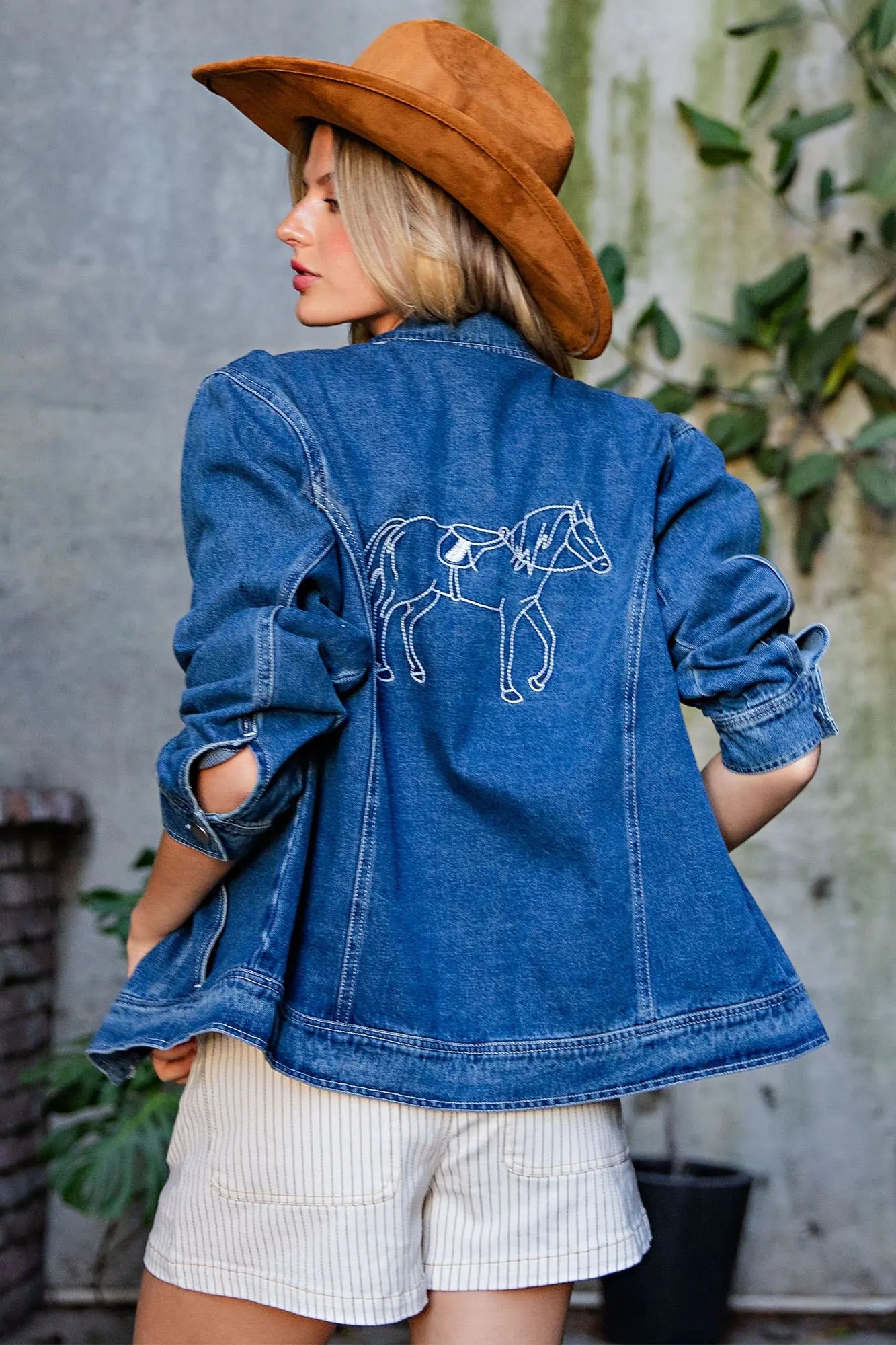 Denim Horseshoe & Horse Embroidered Jacket