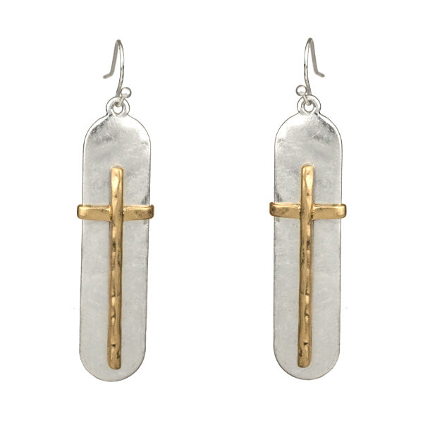 Silver Dangle with Gold Cross Earring