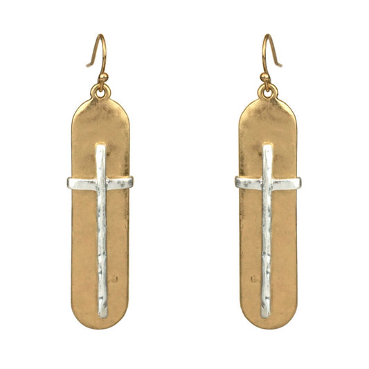 Gold & Silver Cross Dangle Earring