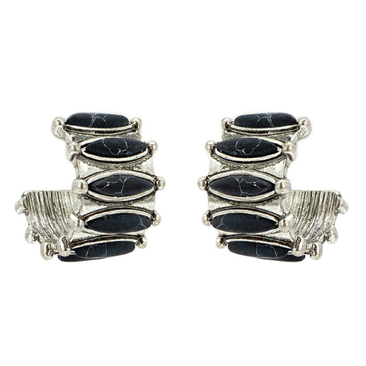 Black Stone Hoop Stud Earrings