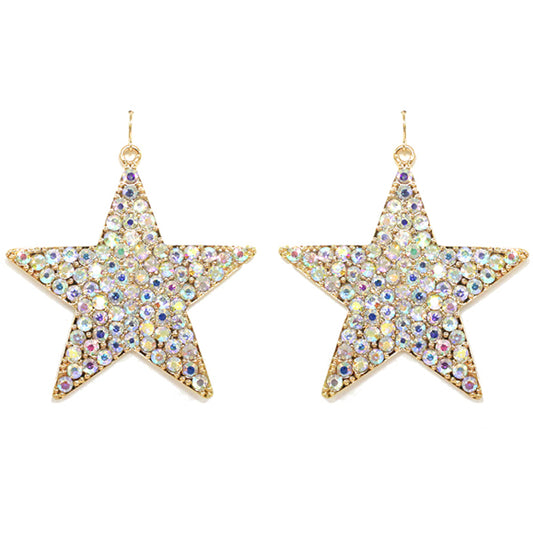 Large Gold Crystal Star Earrings