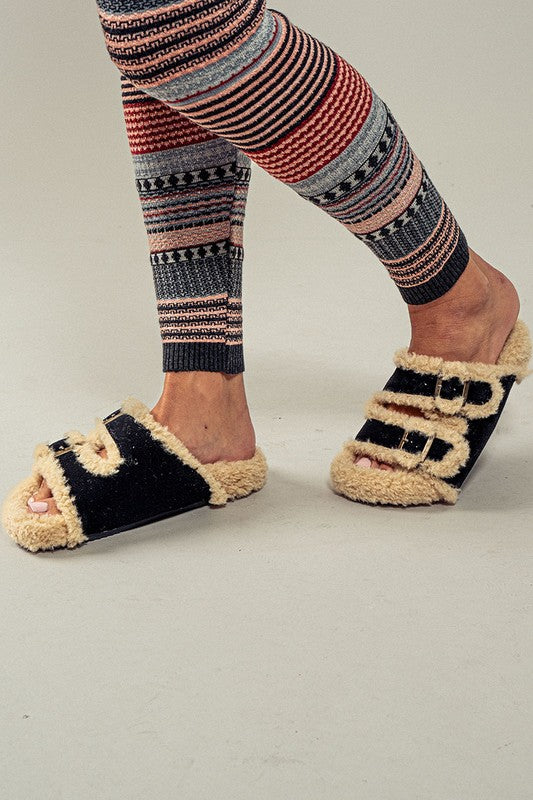 Furry Black Sandal Slipper