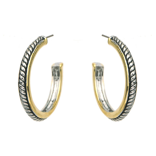 Silver & Gold Rope Design Post Hoop Earrings