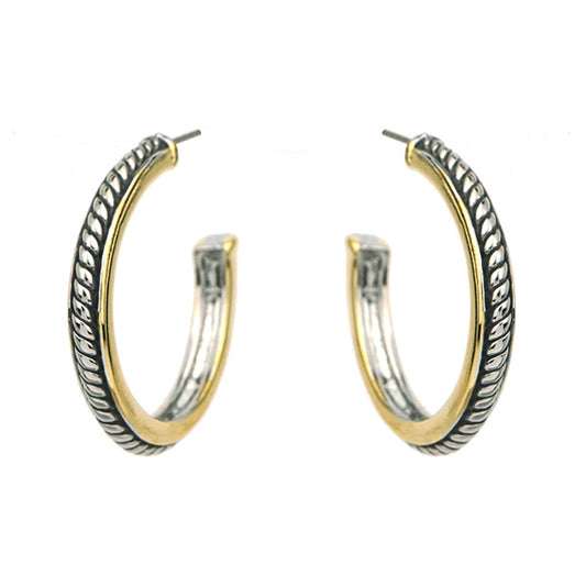 Silver & Gold Rope Design Post Hoop Earrings