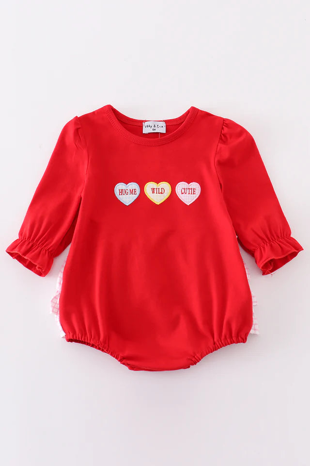 Infants Valentines Embroidered Heart Onesie