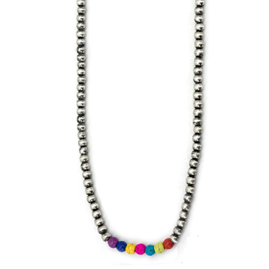 Silver & Bright Colored Beaded Necklace