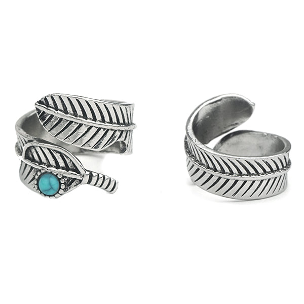 Adjustable Silver & Turquoise Feather Ring