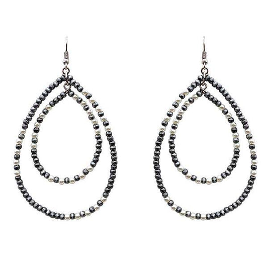 Double Teardrop Silver Beaded Earrings